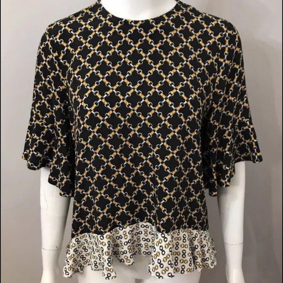 Zara Woman chain print ruffle blouse - Picture 1 of 8
